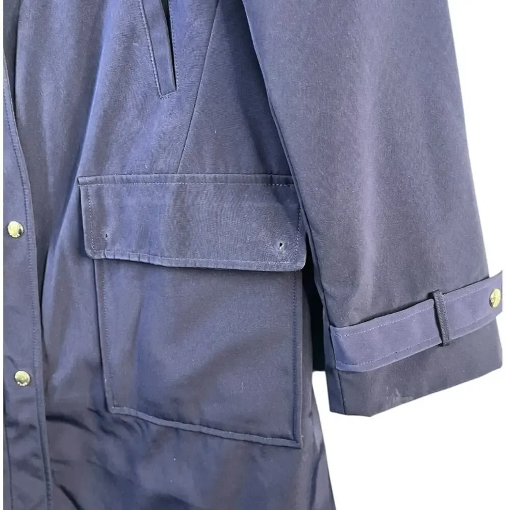 Michael Kors wool blend long quilted filled rain jacket overcoat snap blue Large
